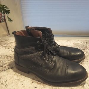 Johnston & Murphy Black Leather and Gray Fabric Chukka Boots